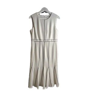 Calvin Klein White Black Sleeveless Career Church Summer Dress Womens 10